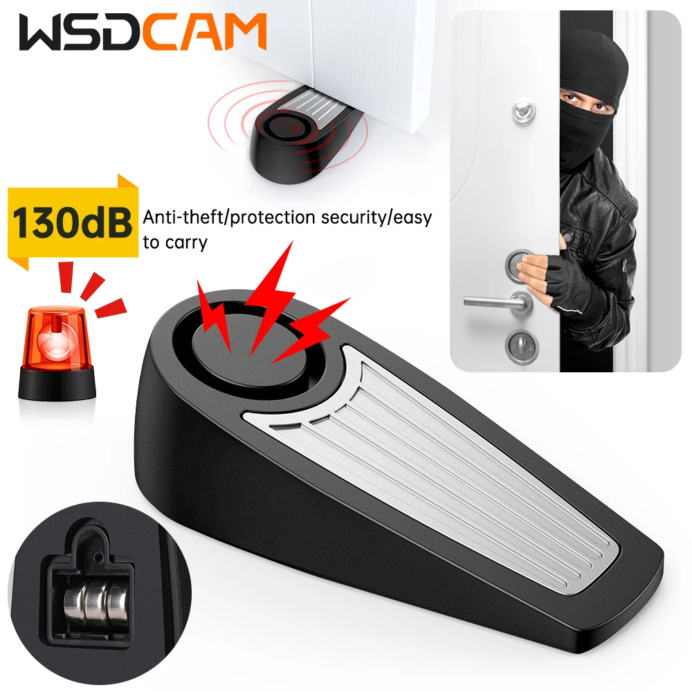 WSDCAM Portable Mini Alarm 130dB Vibration Doorstop Alarm Door Stopper Alarm Security System For Traveling Hotel Home