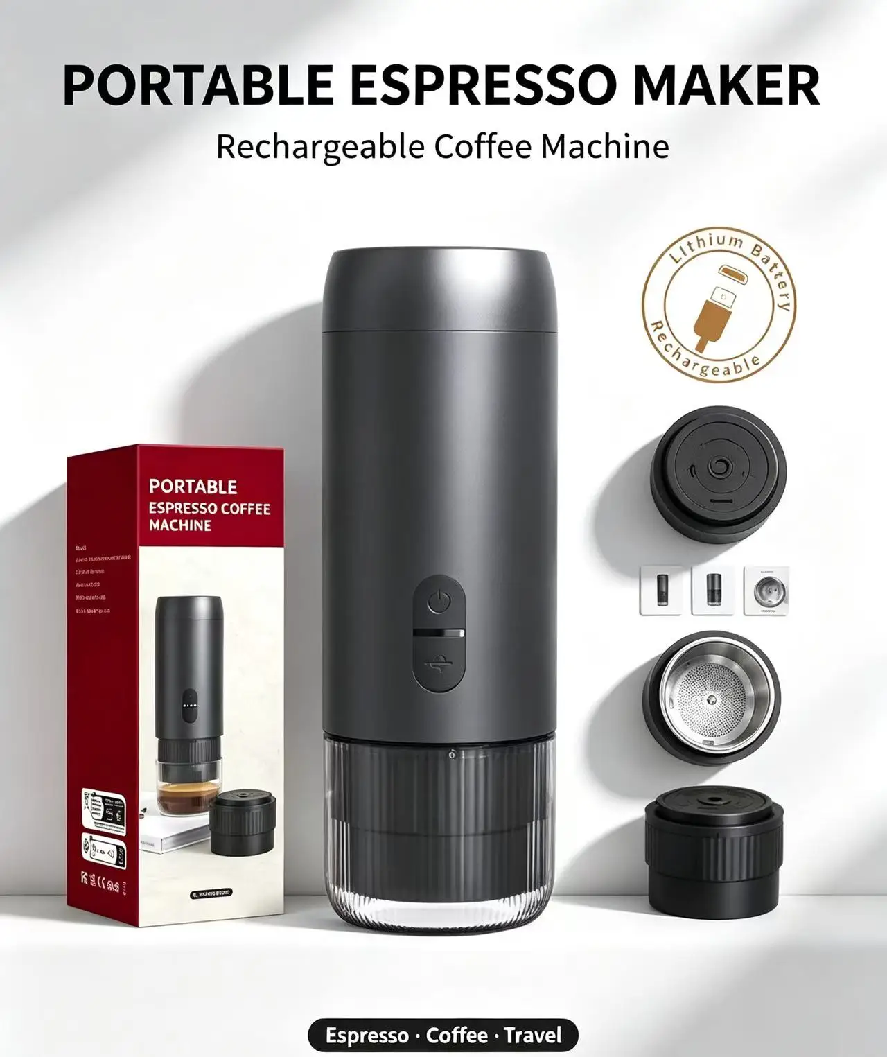 Portable Coffee Machine Handheld Mini Electric Espresso Maker for Travel Home Office Single Shot Double Shot BPA Free