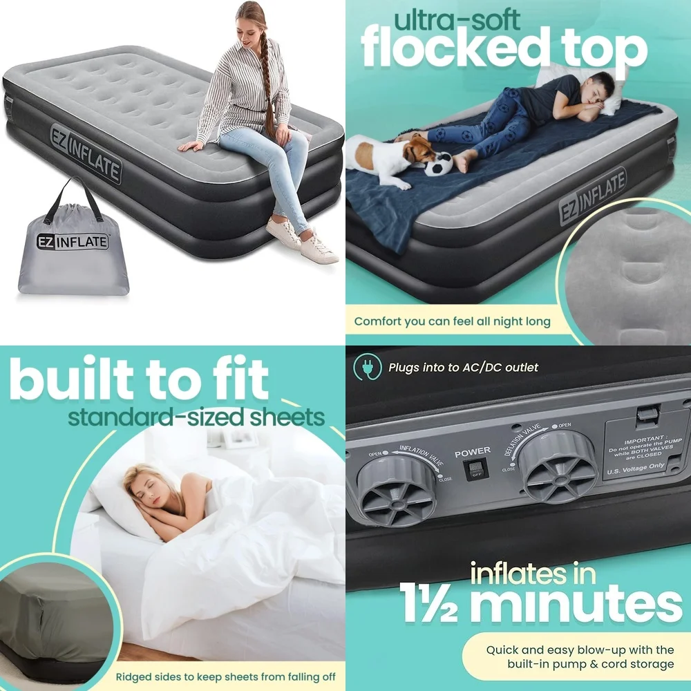 

MattressesLuxury Double High Air Twin Mattress with Built-in Pump for Easy Inflation Comfortable Inflatable Bed