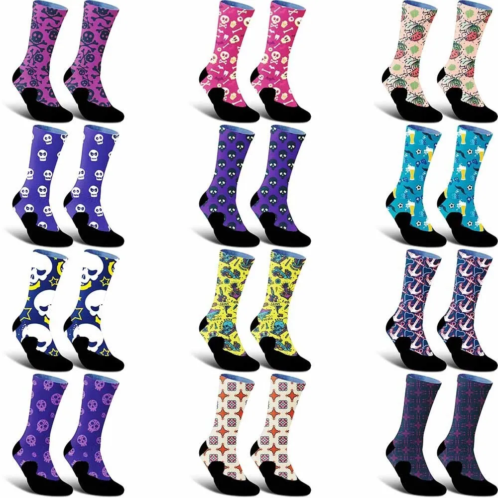 Twelve new 2025 creative pattern sports cycling socks, fashionable trend, unisex, sweat absorbing, durable, bicycle gift