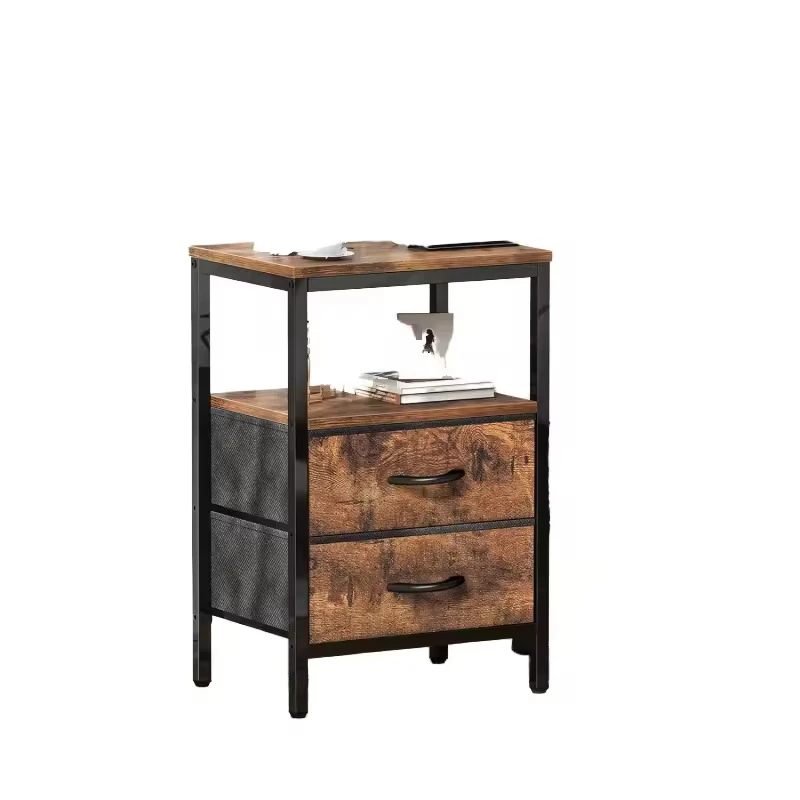 #Modern Contemporary Wooden Panel Adjustable Height 2-Drawer Eco-Friendly Multi-functional Bedroom Nightstand Apartment Storage