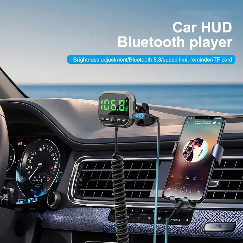 جهاز إرسال FM للسيارة USB 5.3 مع بلوتوث متطابق، يلعب AUX وMP3، قارئ بطاقات TF، يتميز بمراقبة سرعة HUD GPS #1