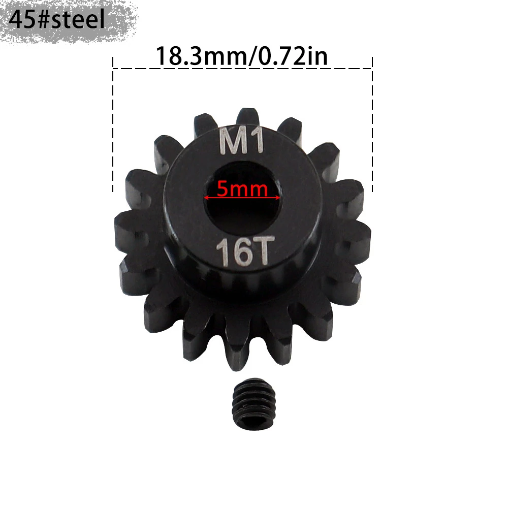 M1 5mm 45#steel Motor Gear 13t 14t 15t 16t 17t 18t 20t 21t Black Steel Metal Pinion Motor Gear for 1/8 Rc Model Car Motor