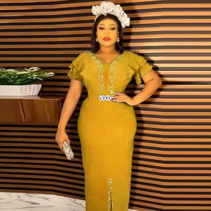 2026 Elegant Women Evening Dresses Dubai African Wedding Party Bodycon Robe Short Ruffle Sleeve Dress Kaftan Nigerian Clothes