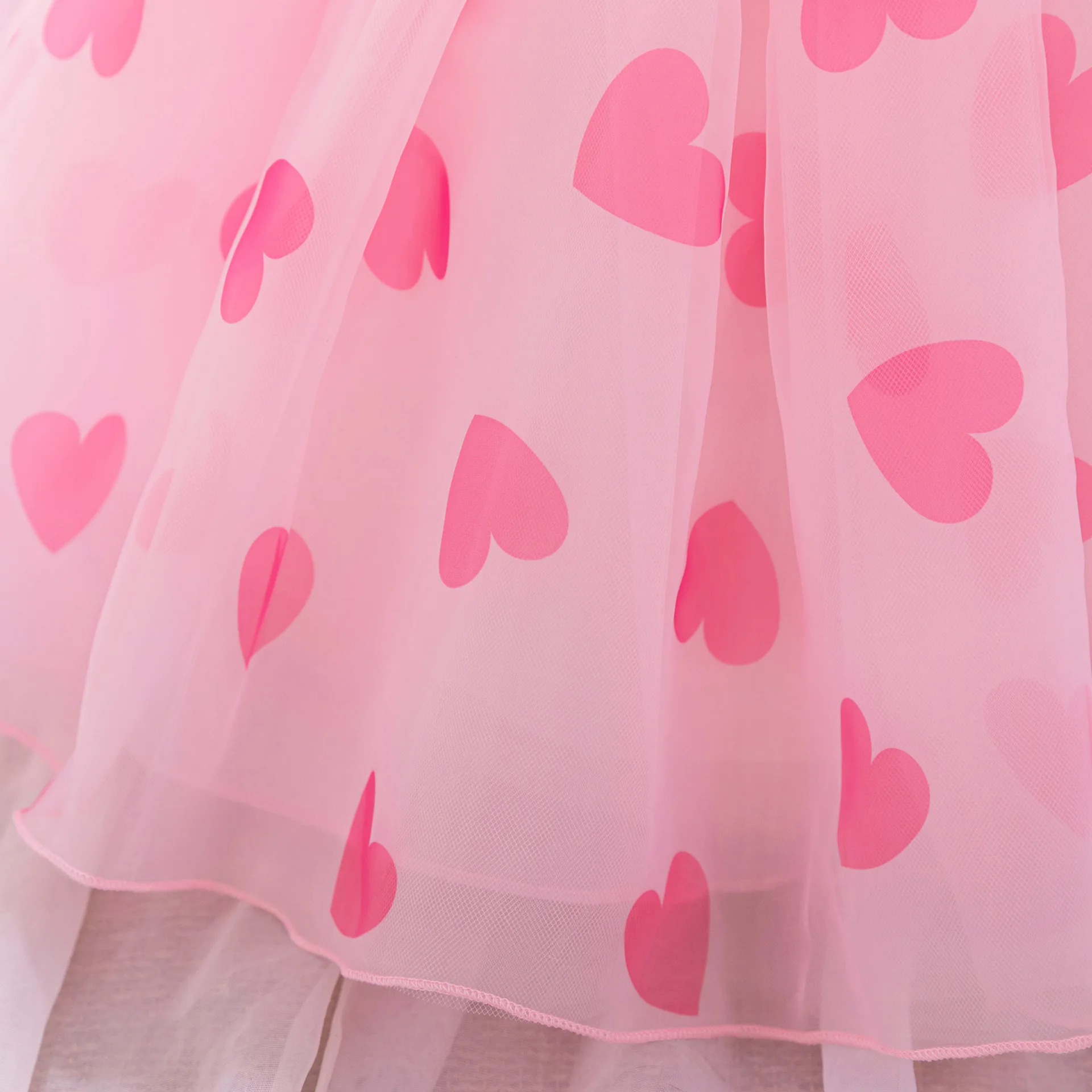 Cute Sweet Infant Baby Girl Heart Print Big Bow Princess Dress For Toddler Kids Formal Banquet Birthday Party Baptism Puffy Gown