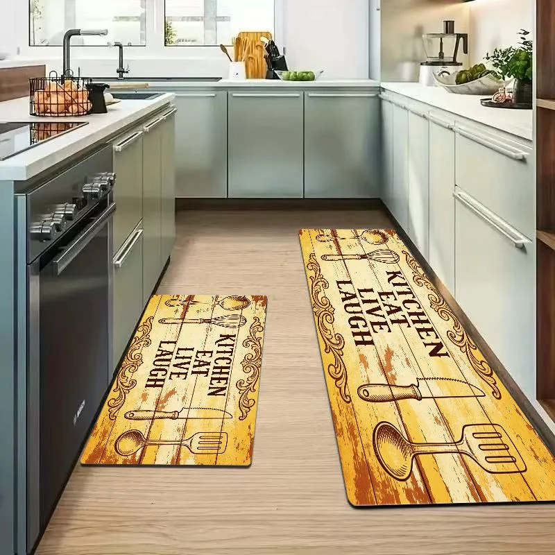 VIKAMA Retro Border Kitchen Tool Runner Mat Waterproof Oilproof Non Slip Anti Fatigue Farmhouse Kitchen Floor Mat