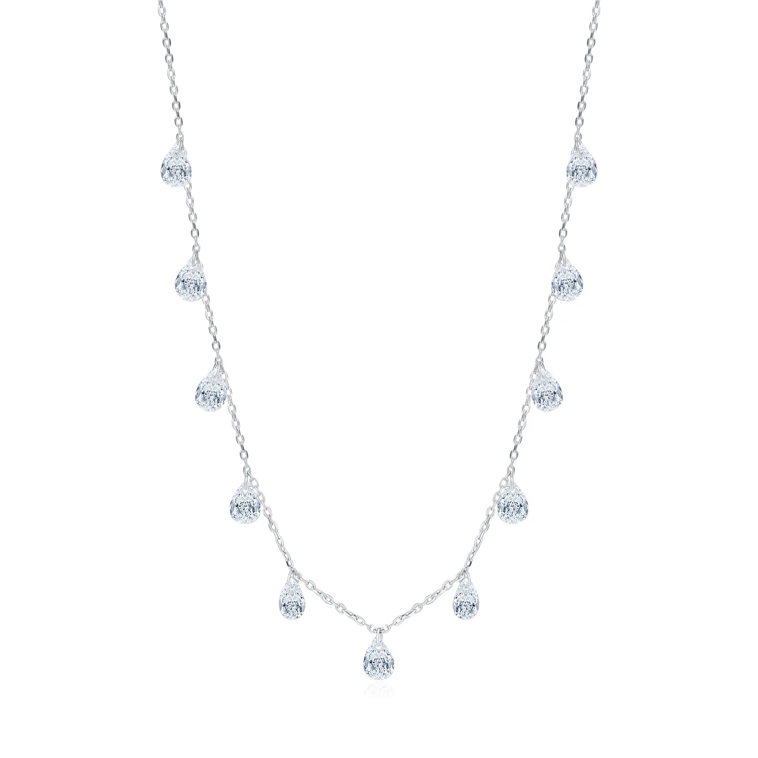 Dawn's Jewel S925 Sterling Silver Super Flash Water Drop Diamond Choker Necklace Allmatch Women's Online Influencer Style