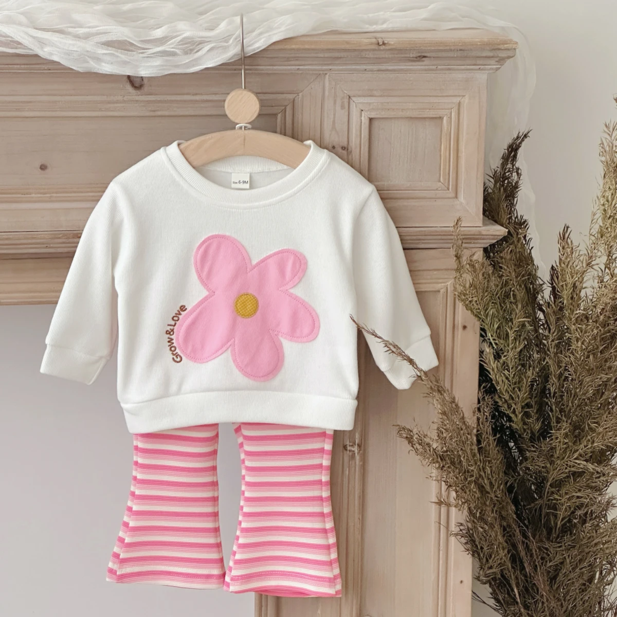 ربيع الخريف طفل الفتيان الفتيات 2 قطعة/المجموعة الكرتون الوردي زهرة التصحيح رياضية أعلى شريط السراويل الترفيه عطلة الزي