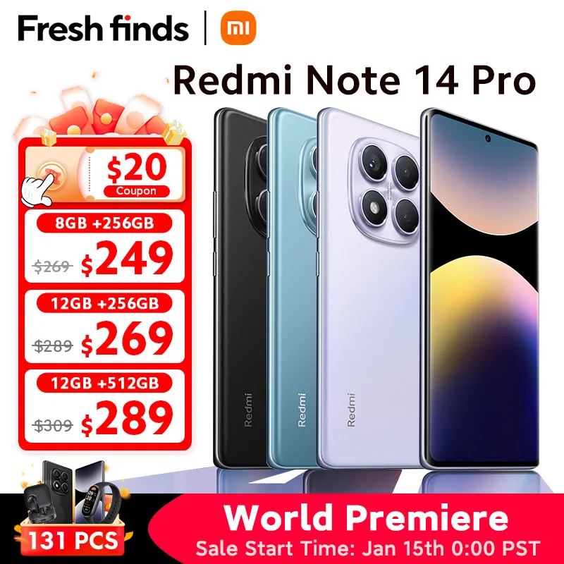 World Premiere Global Version Xiaomi Redmi Note 14 Pro 4G Smartphone 200MP AI Camera MediaTek Helio G100-Ultra 6.67