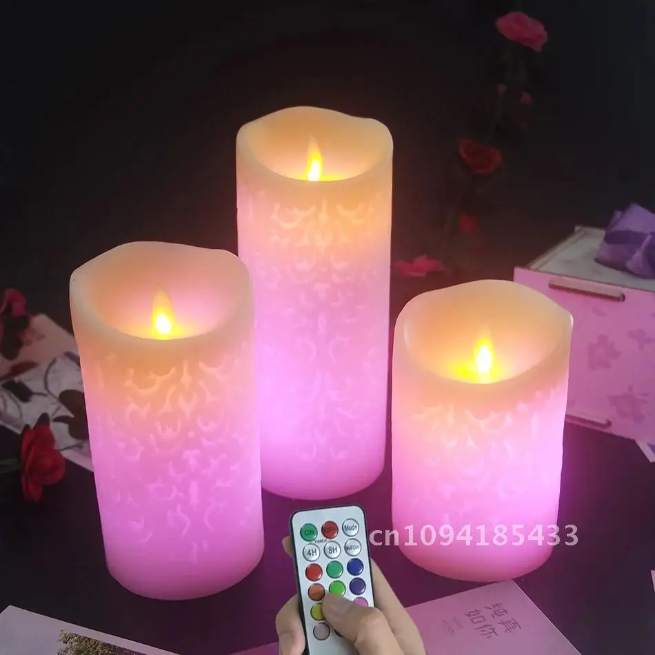 Dancing Flame LED Candles With RGB Remote,Wax Pillar Candle For Wedding Decoration,Room Night Light/Atmosphere Lamp/Home Decor.