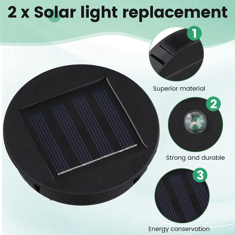 2 Pack Solar Lights Replacement Top Solar Panel Lantern Lid Lights , Lantern Light Replacement , Garden Patio Decor