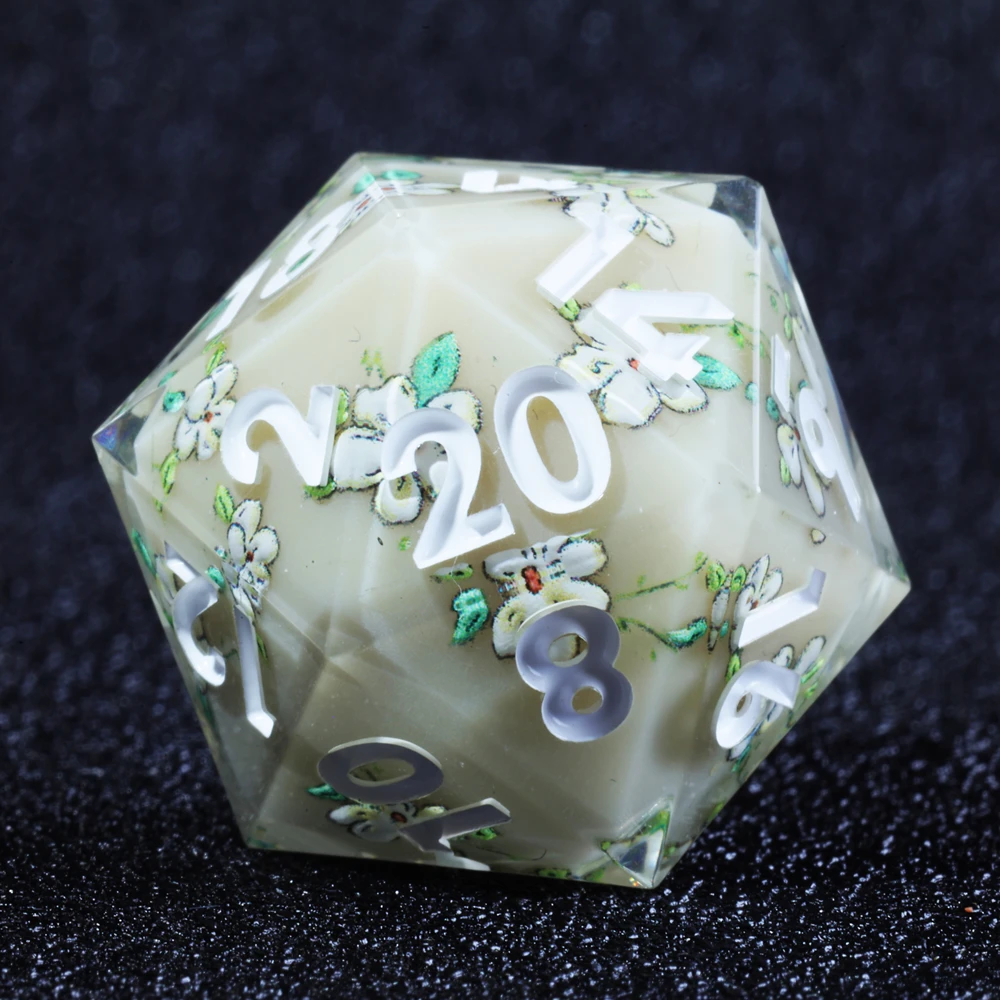 MINI PLANET 1pcs Flower Stickers D20 Dice DND 20 Sided Resin Dice with Sharp Edges For RPG Tabletop Game Collection D20 Custom