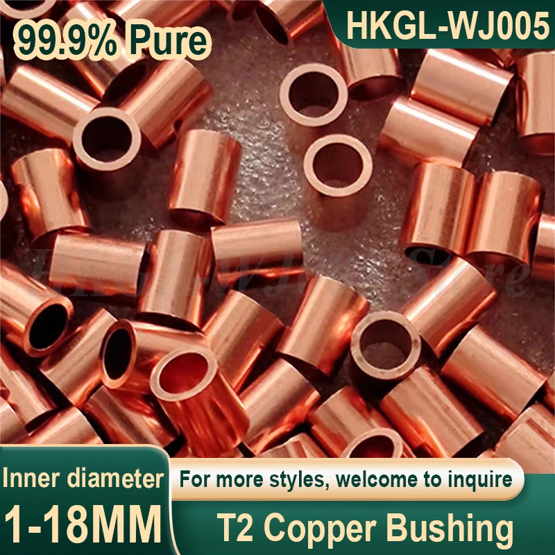 ID 1-18mm T2 Copper Bushing 99.9% Pure Copper Sleeve Brass Bushing Hollow Unthreaded Copper Tube for Electronic Components/DIY