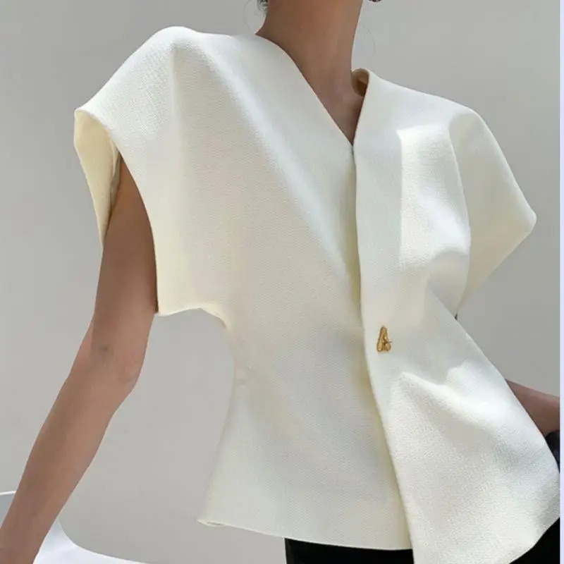 Trade One-Button Suit, French-Style Elegant Top, Asymmetrical Waist-Cinching Vest With Dropped Shoulder