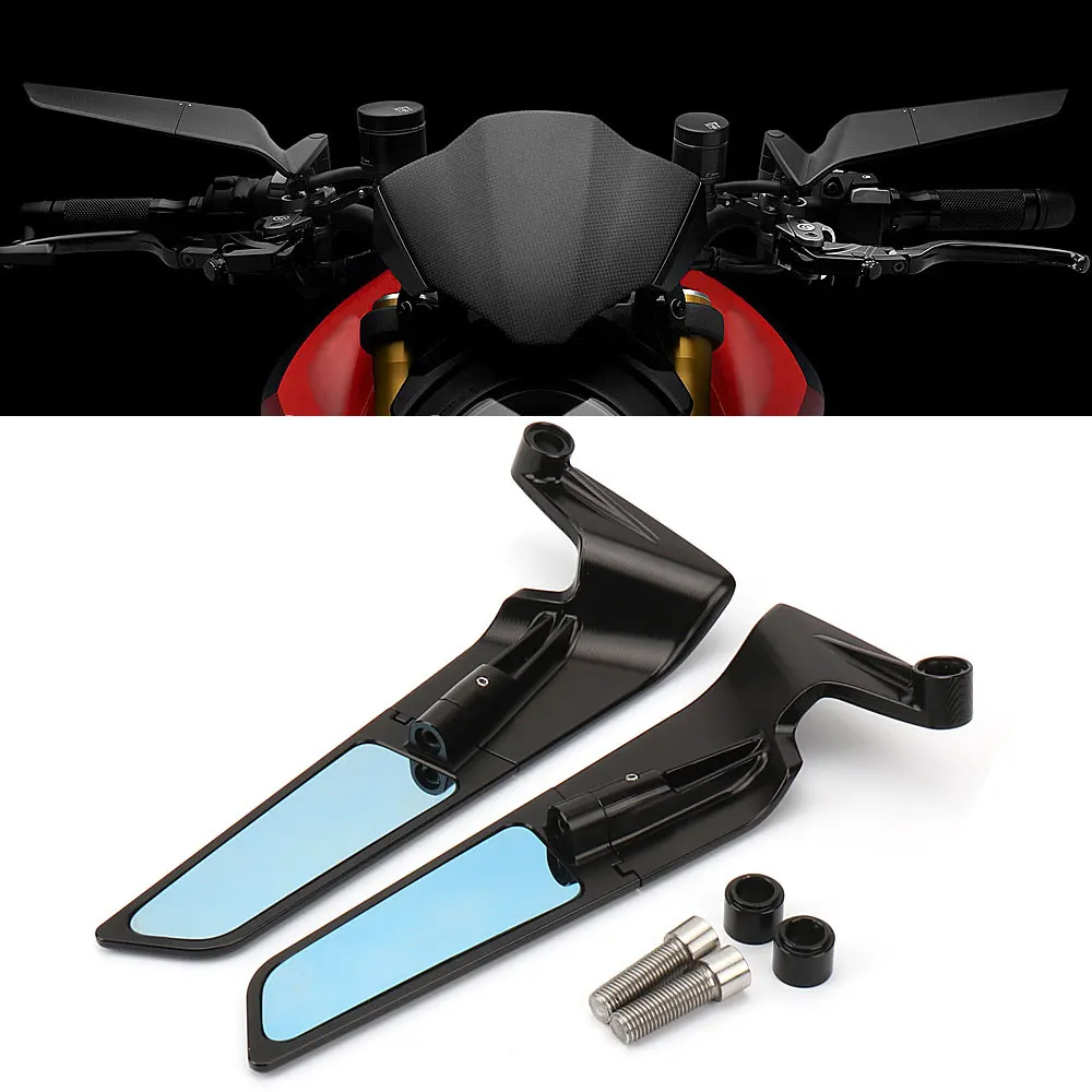 Motorcycle Black Fixed Wing Rearview Mirror Adjustable For Honda CB650R 2021-2023