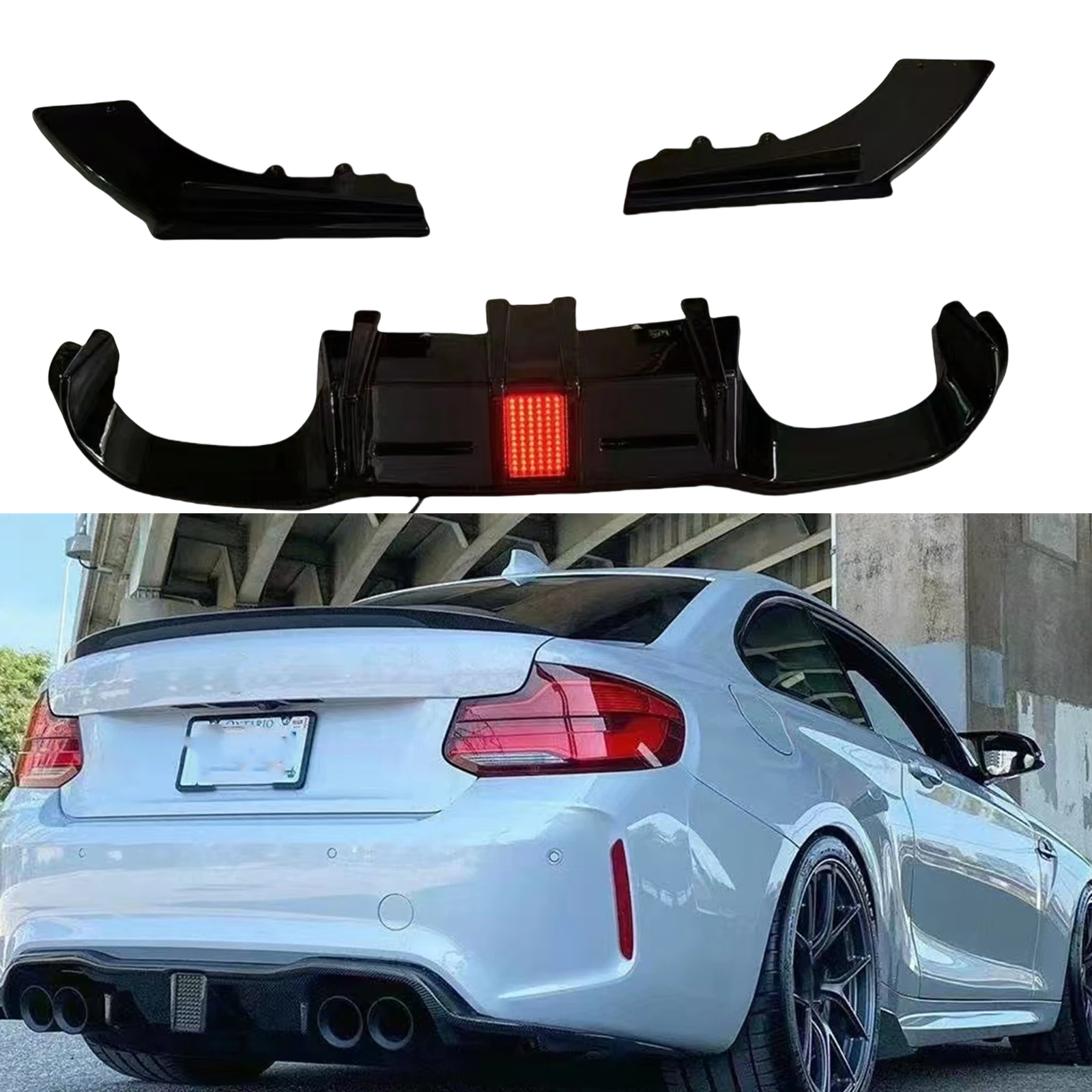 

For BMW F87 M2 2016-2022 Coupe 2-Door Rear Bumper Diffuser Lip Gloss Black Tail Boot Side Spoiler Splitter Protector Cover Plate