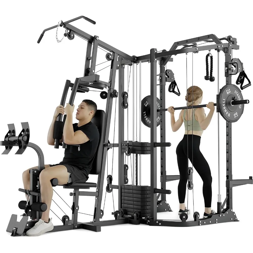 

Machine Power Cage, Multi-Function Home Gym System with Cable Crossover System, Dual-Sided Workout Station