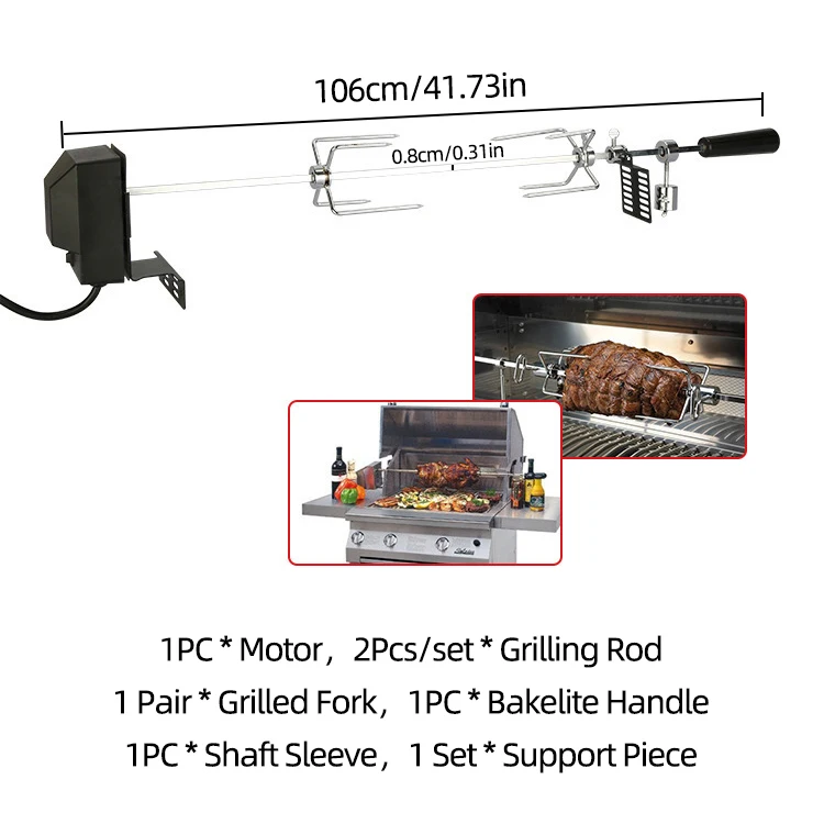 220V BBQ Grill Motor Meat Forks Set Rotating Motor Electric Rotisserie Spit Rod For Camping Household Cooking BBQ Motor Set