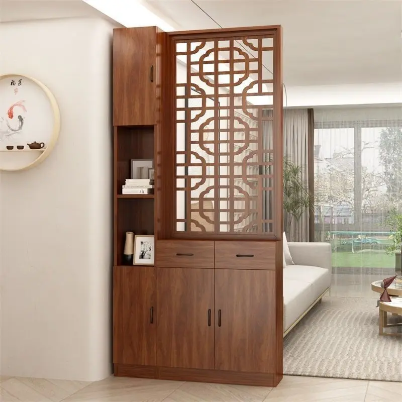 Partition living room 2024 new screen entry door villa entrance  retro solid wood Chinese decorative cabinet shoe
