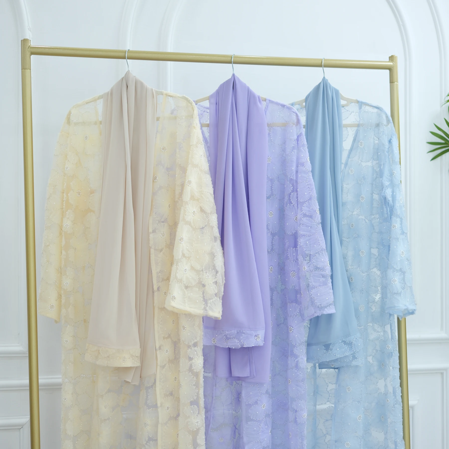 Dreamy Floral Beading Relaxed-Regular-Fit Muslimah Abaya(No Inner Dress), Evening Party Events Ramadan Eid Islam Hijabi Robe