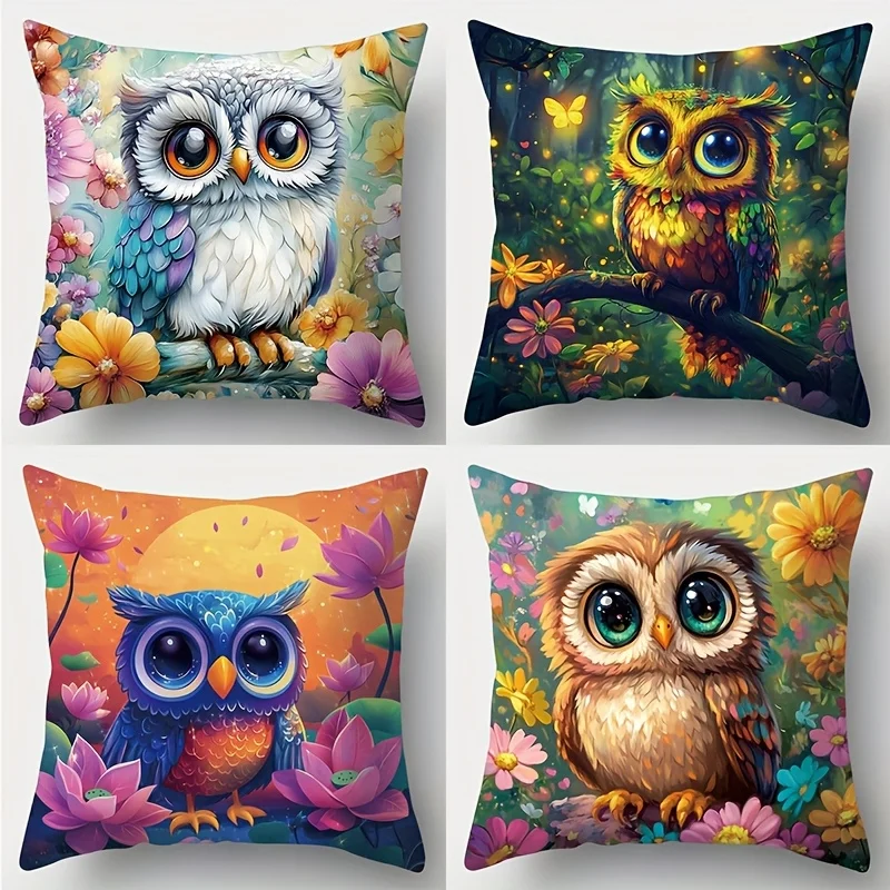 

Набор из 4 наволочек: дизайн с изображением перча, разноцветный, с цветочным и лесным фоном, изображающим закат. Для ежедневных вечеринок, декора спальни