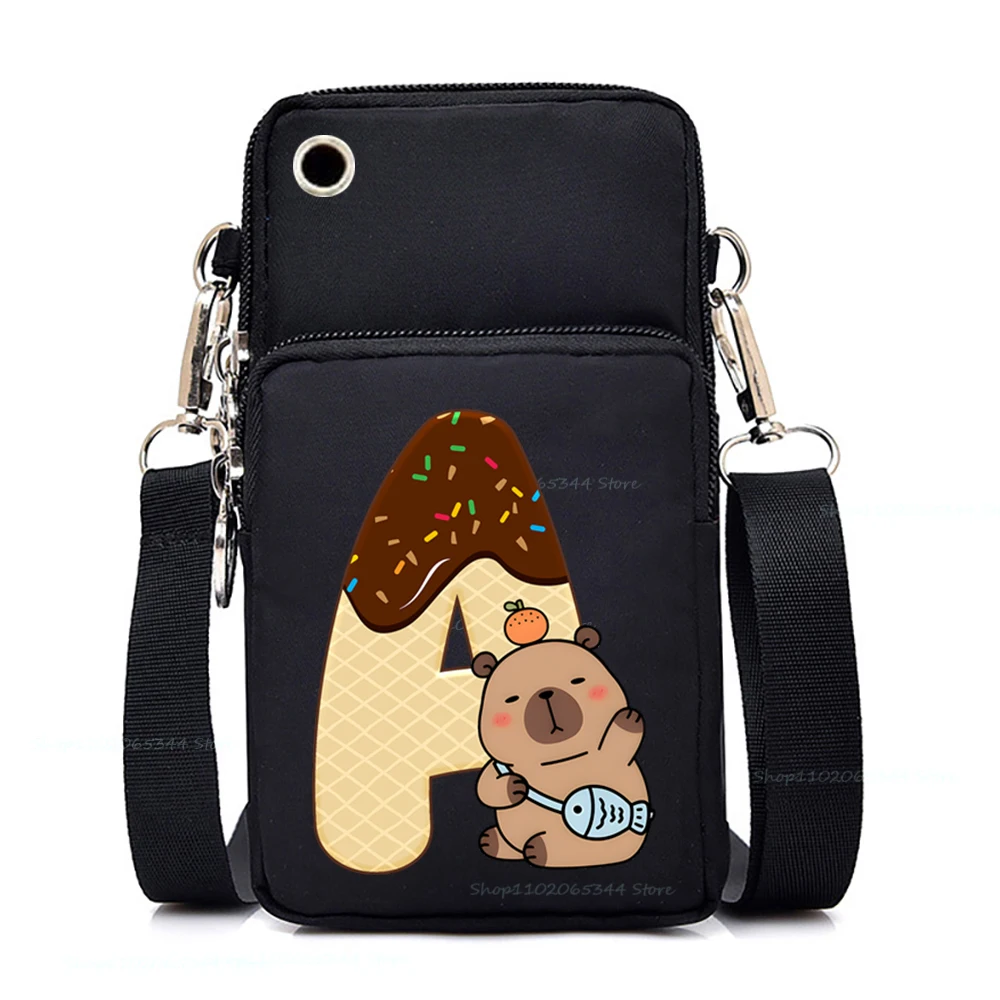 Women's Messenger Bag Cute Doughnut Capybara Alphabet Small Crossbody Bags Creative Cartoon 26 Letter Mobile Phone Shoulder Bag