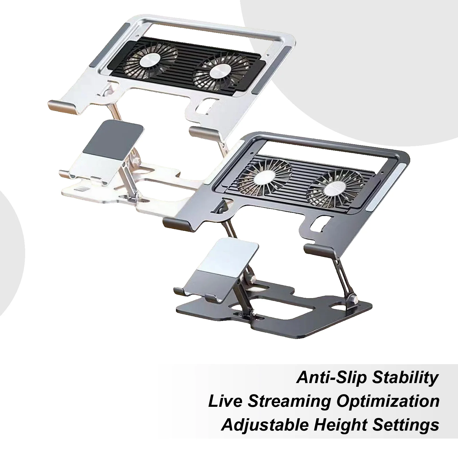 

Охлаждающий кронштейн для ноутбука и телефона 2-в-1 с вентилятором, бесшумный игровой ноутбук, 5 регулируемых по высоте кронштейнов для охлаждения планшетного телефона