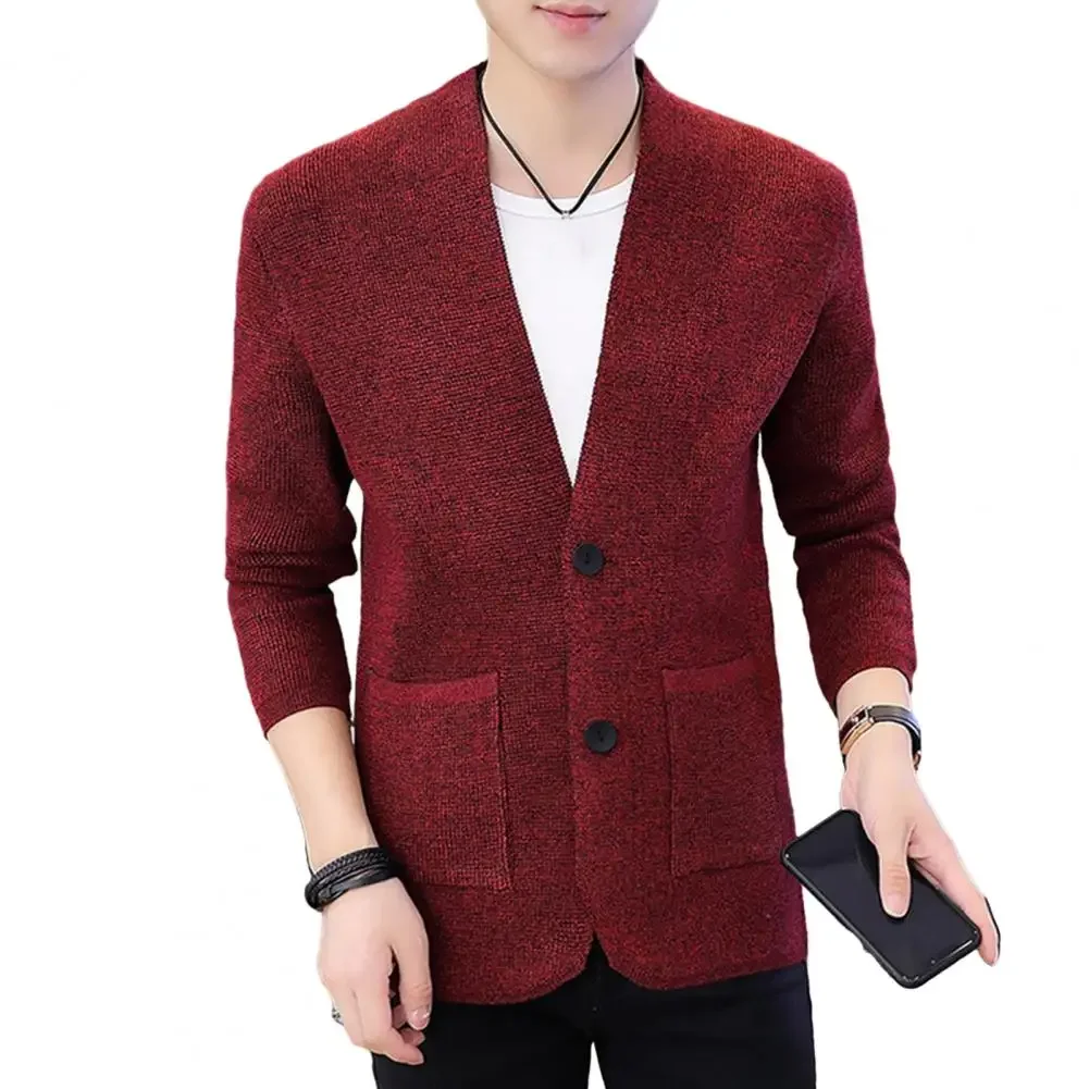 

Button Closure Men Jacket Men Knitted Sweater Stylish Men's Knitwear Coat Single-breasted Solid Color Cardigan for Fall/winter