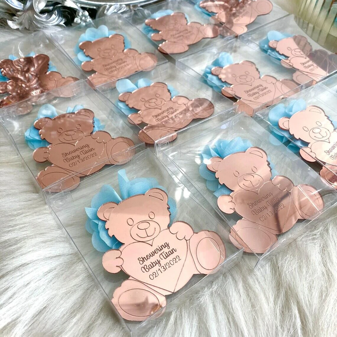 Etiquetas personalizadas de oso de peluche, etiquetas personalizadas con grabado de nombre de bebé, fecha, Baby Shower, Princesa, bautizo, fiesta de