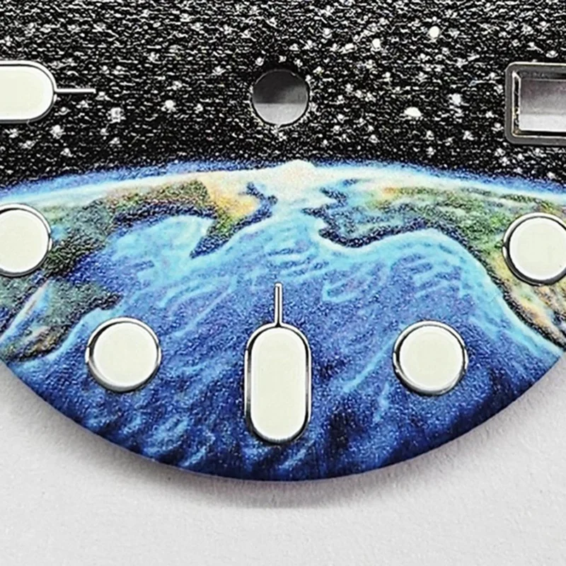녹색 발광 지구 별이 빛나는 패턴 시계, NH35 NH36 NH70 무브먼트 시계 다이얼, 28.5mm