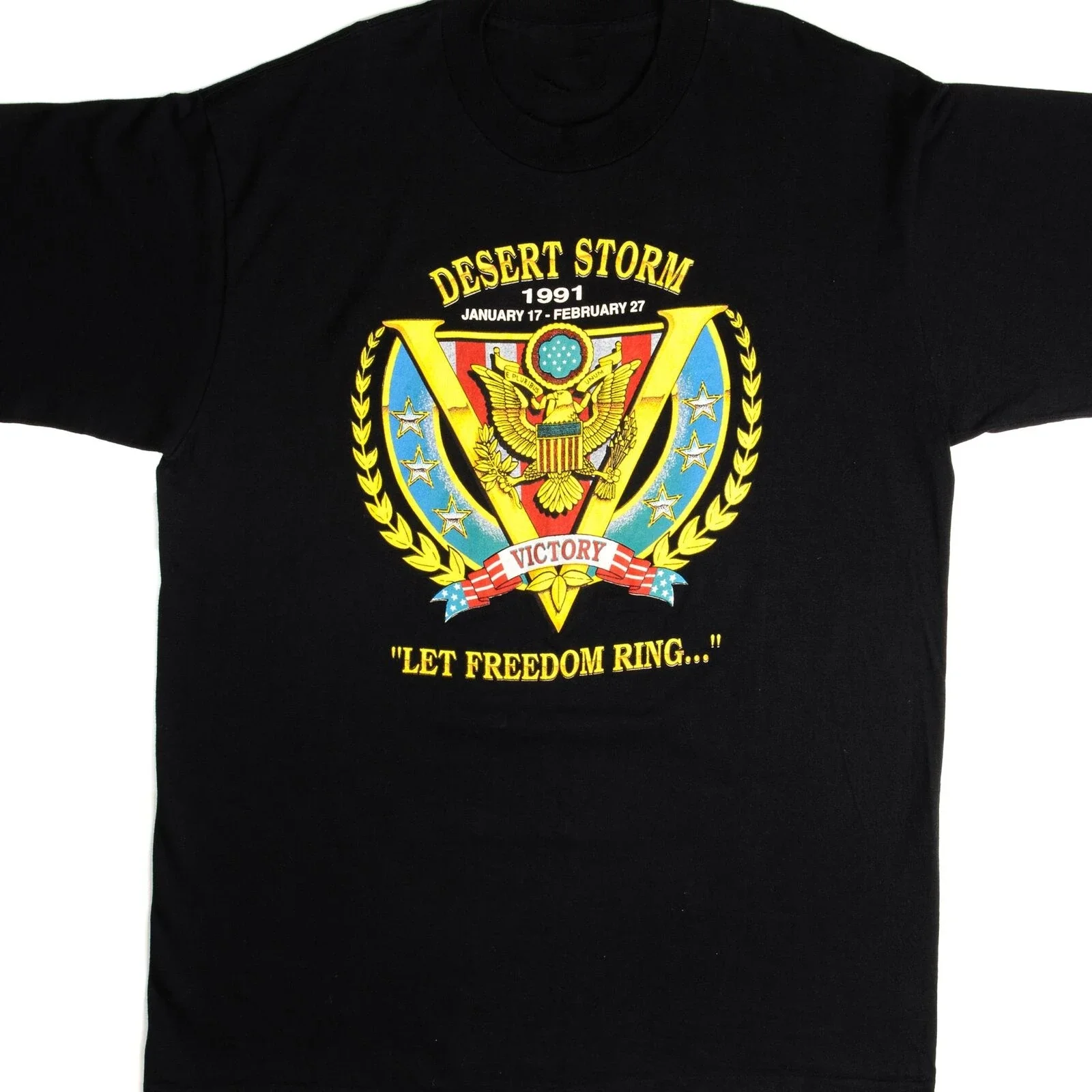 Vintage US Military Desert Storm Let Freedom Ring Tee Shirt Men's 100% Cotton Casual T-shirts Loose Top Size S-3XL
