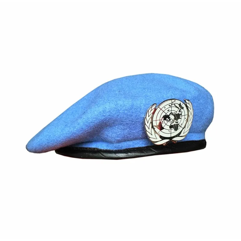 2026 UN BERET United Nations Peacekeeping Force Cap Wool with Badge Cockade Souvenir Hat for Men Women
