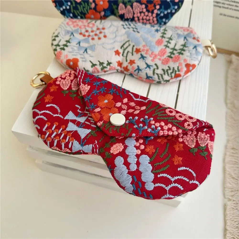 Embroidered Flower Sunglasses Storage Bag with Keyring Portable Hanging Sunglasses SunGlasses Holder Eyewear Accessories