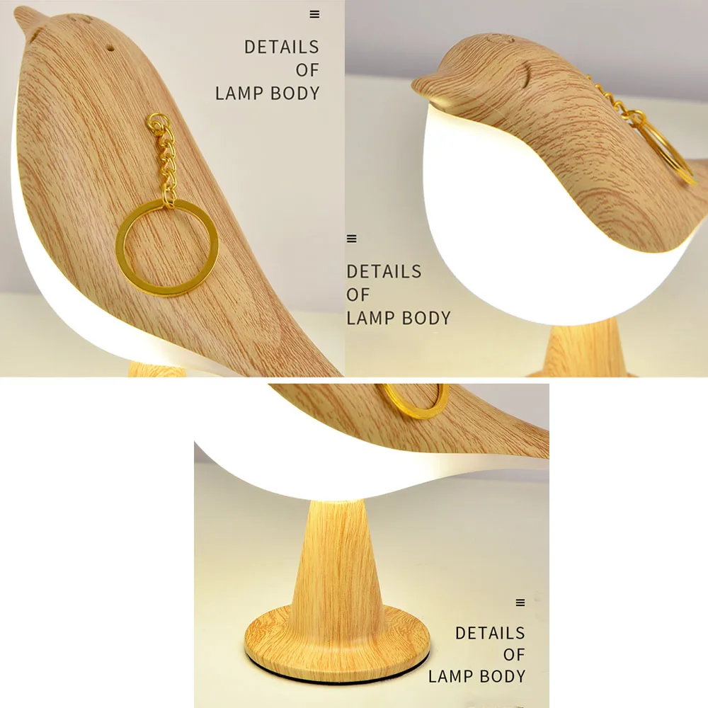 LED Simple Magpie Bedside Lamp Touch Switch Wooden Bird Night Light for Bedroom Table Reading Lamp for Child Kits Gifts