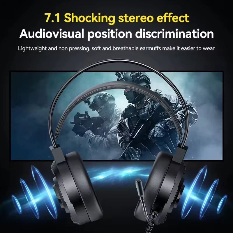 USB Computer Colorful Lighting Gaming Over Ear Headphones With Mic