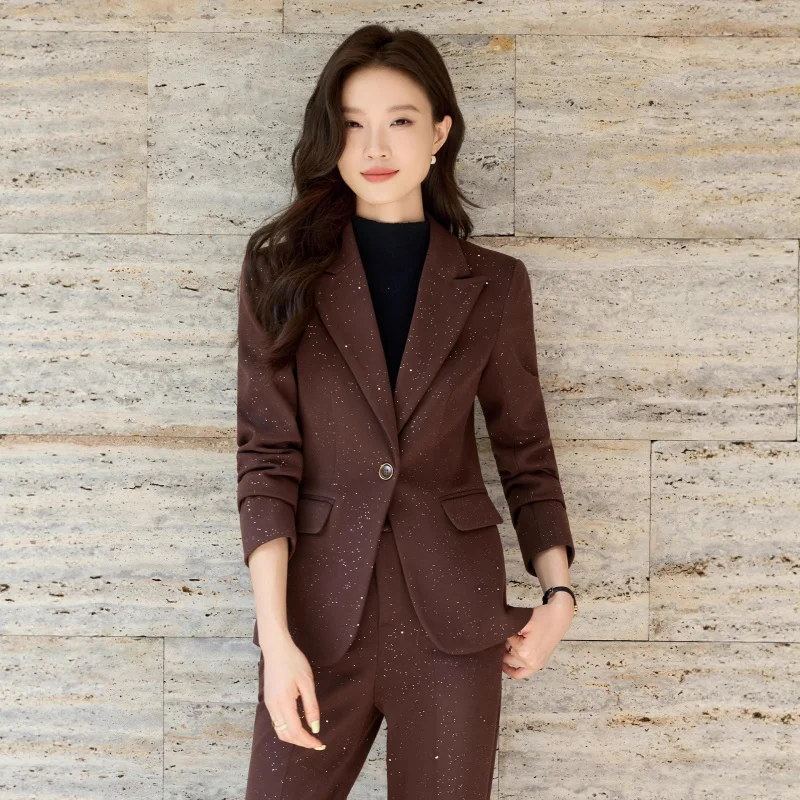 High-end woolen blazer for women, autumn and winter elegant formal wear, navy blue suit, civil service interview workwear