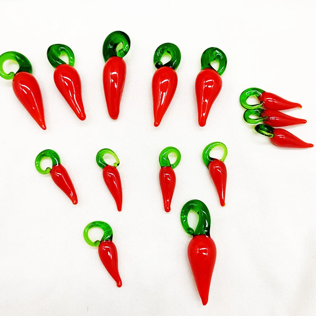 10PCS Handmade DIY Red Pepper Crystal Chili Lobster Glass Pendant Lampwork Beads For Women Earrings Necklaces Bracelets Jewelry