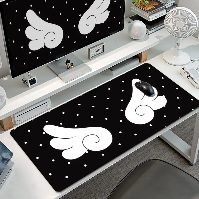 Leather Desk Pad Protector KOREA Small Dots Angel Wings Y2K Mouse Pad Office Desk Mat Waterproof Non-Slip PU Desk Blotter Pad