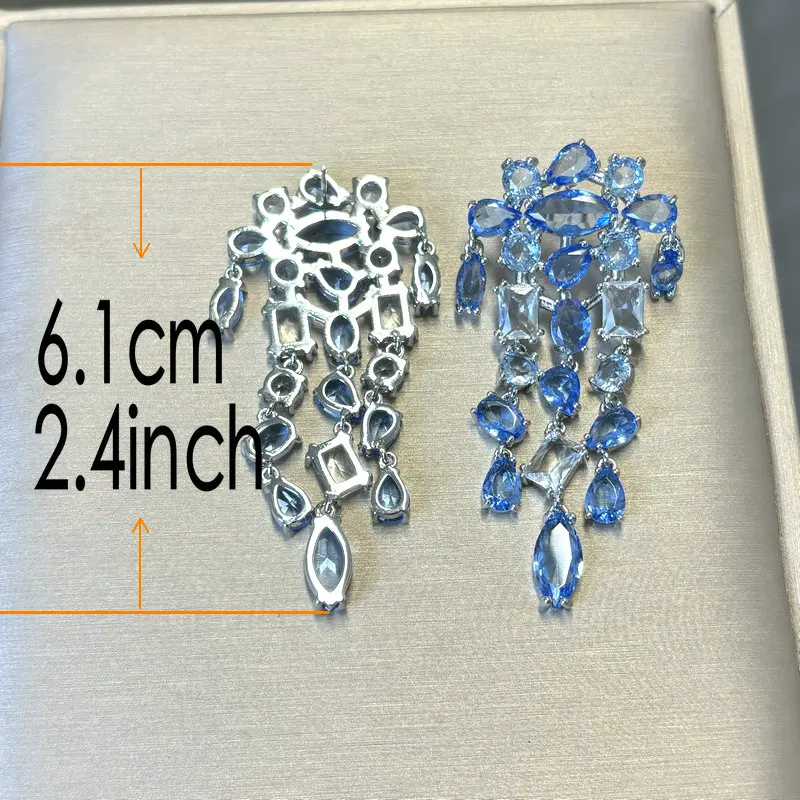 Bilincolor Fashion Clear Blue Cubic Zirconia Tassel Earring for Women