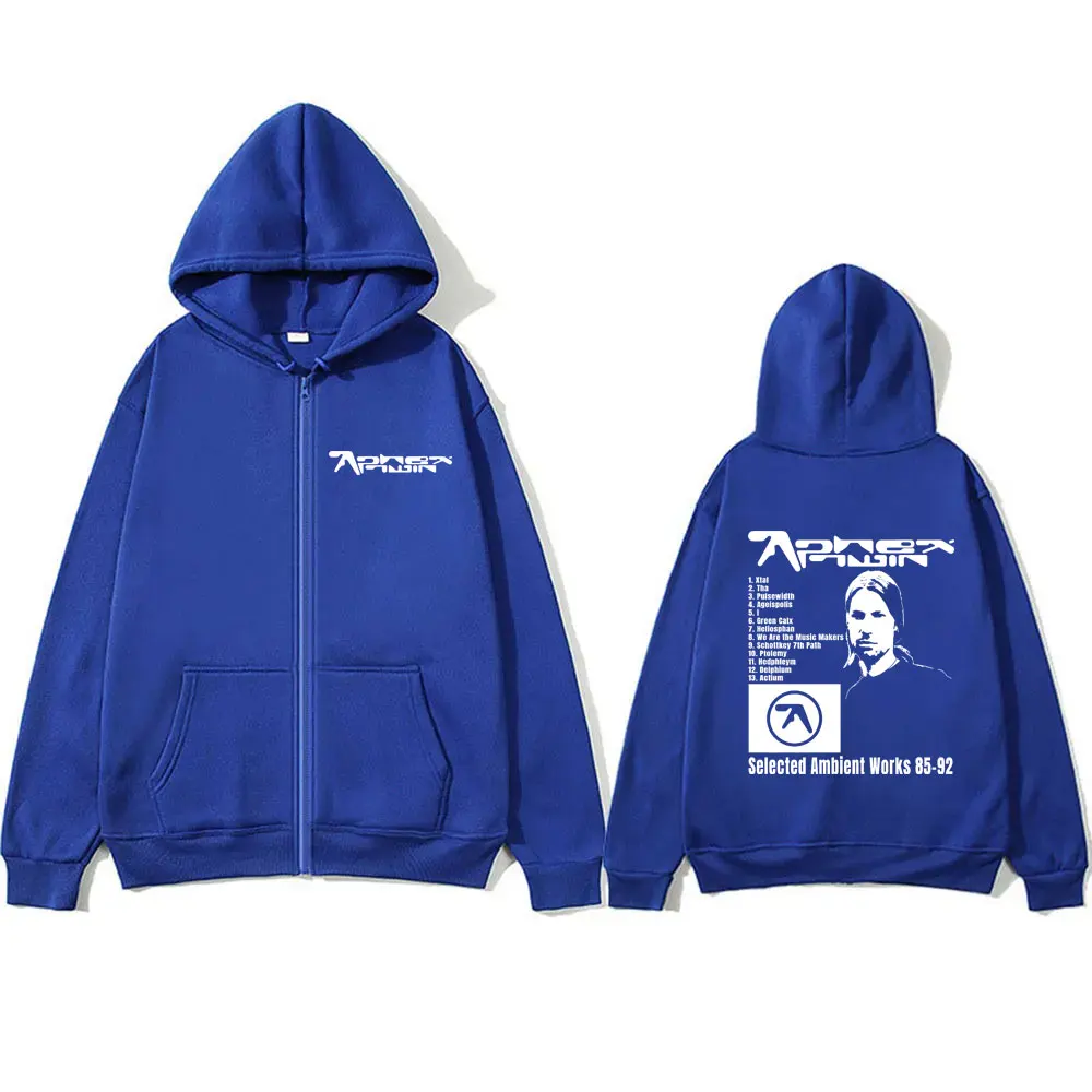 Aphex Twin Selected Ambient Works 85 92 Graphic Zipper Hoodie Male Fashion Loose Zip Up Hoodies Men's Vintage Oversized Jacket