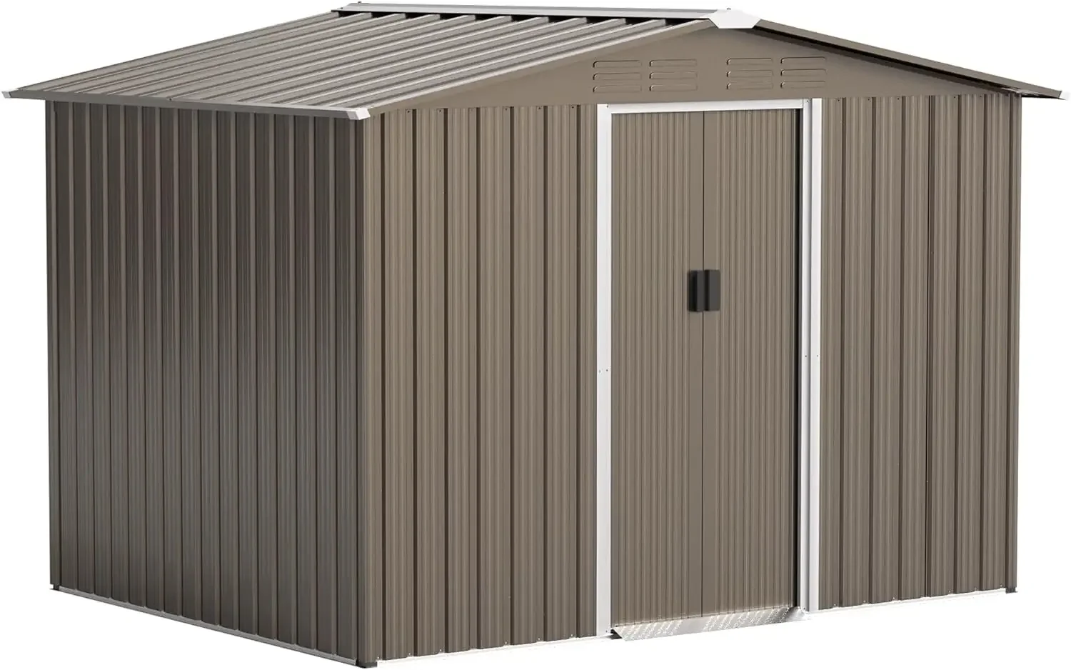 Cobertizo de almacenamiento para exteriores, 8x6 pies, impermeable, puerta Bloqueable, cobertizo de herramientas de Metal con puerta corredera y rejillas de aire, casa de almacenamiento para herramientas