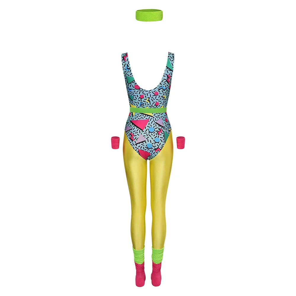 Medival-body Retro Hippie para mujer, disfraz de Hip Hop de los años 80 y 90, ropa deportiva, mono con diadema y cinturón, traje de fiesta de Halloween para adultos