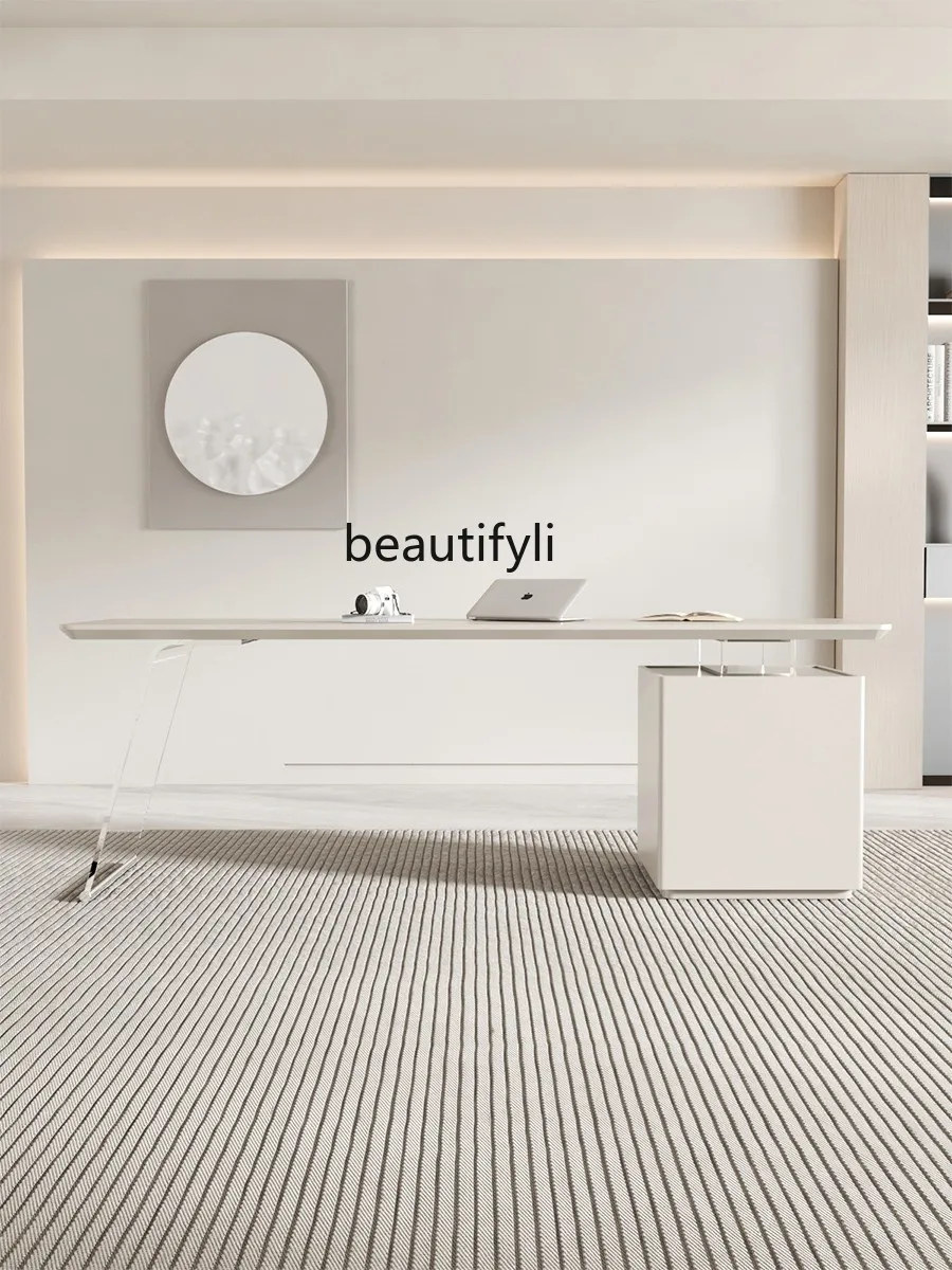 Italiano Minimalista Acrílico Computer Desk, Estilo Creme, Luxo Acessível, Home Office Desk