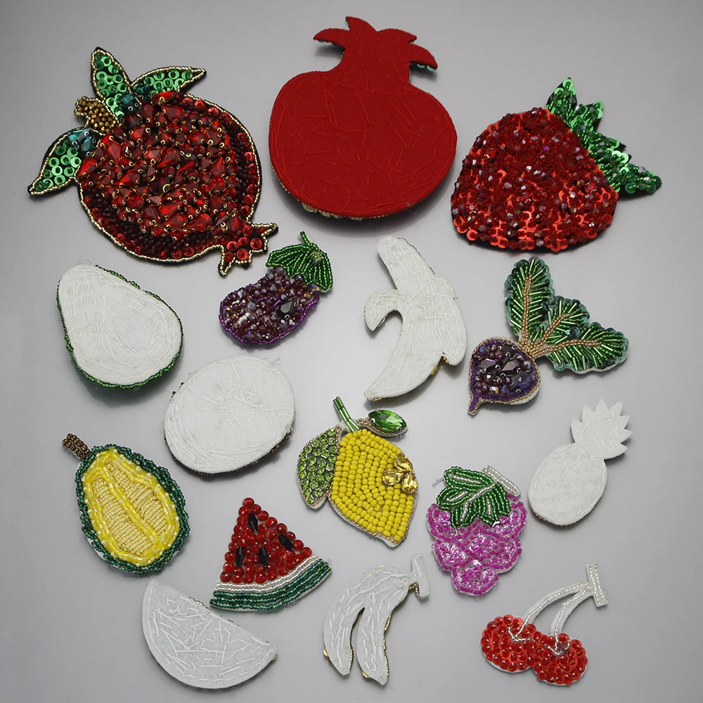 Lemon, Guava，Pineapple，strawberry fruit sequins Rhinestones beaded brooch appliques patches vintage fashion Coat Sweater decor