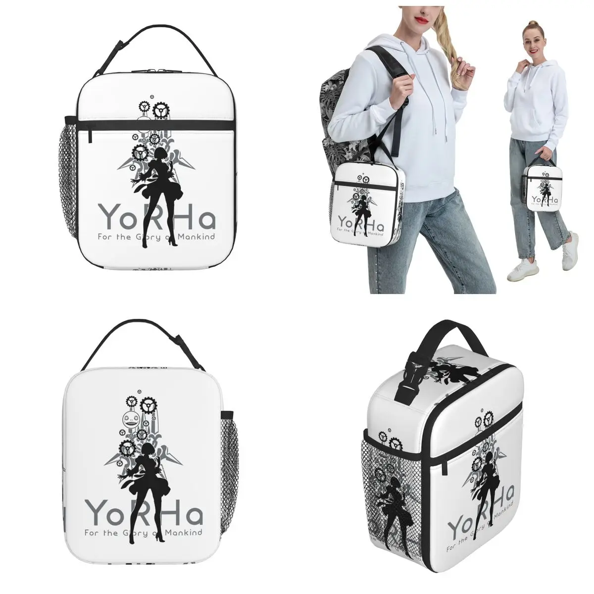 NieR Automata 2B YoRHa Game Thermal Insulated Lunch Bags for Travel Portable Food Container Bags Cooler Thermal Lunch Boxes