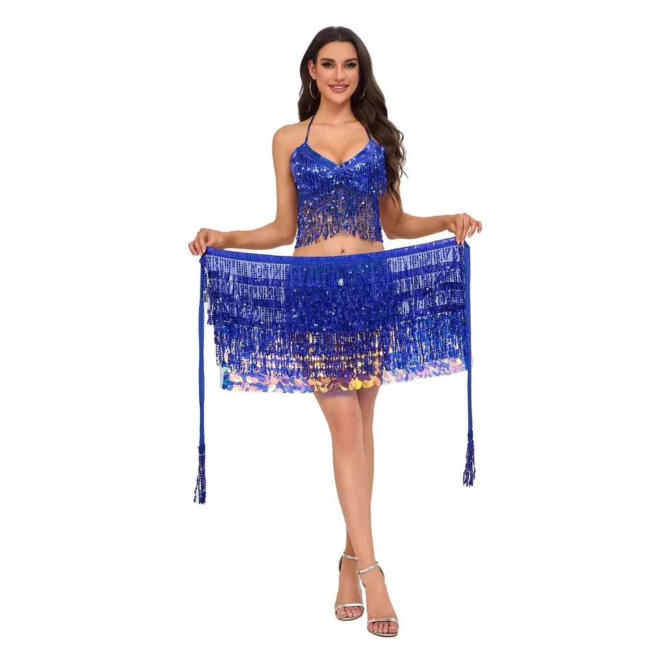 Carnival Unicra Gold Sequin Skirt Sparkly Fringe Skirt Glitter Belly Dance Scarf For Women Carnival Quick Drying Skirts