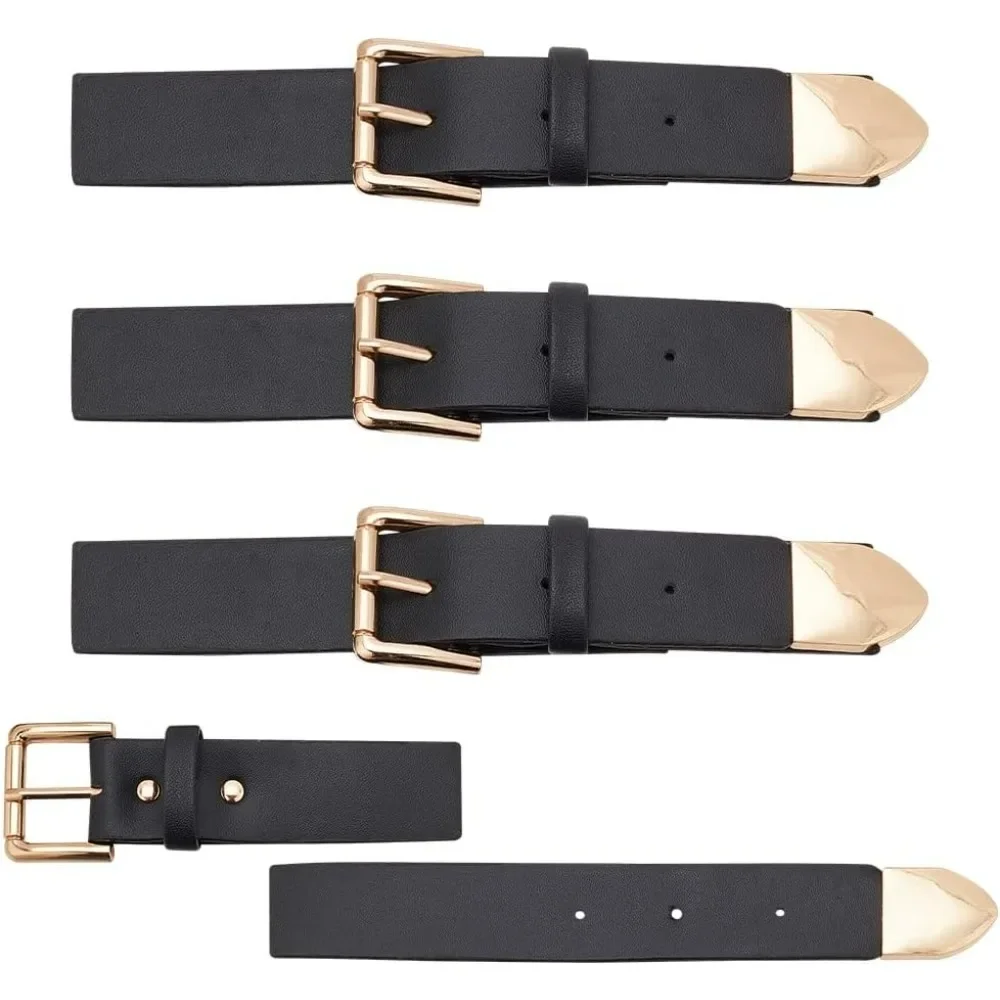 

4PC Black PU Leather Snap with Buckle 1.4inch Wide Adjustable Leather Snap Buckle with 3 Hole Sewing Black PU Leather