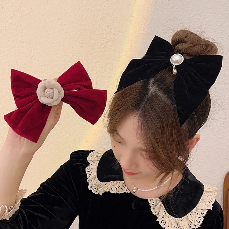 

new black velvet big bow hairpin female online celebrity caught the shark clip on the back of her head in autumn and winter