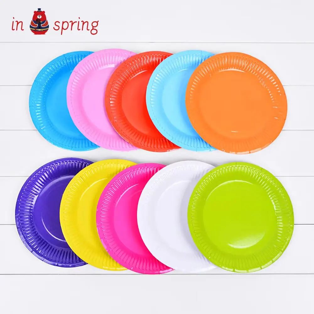Bandeja de papel desechable de Color sólido, cartón ecológico de 18cm de diámetro, accesorios hechos a mano de cartón blanco de alta calidad, 10 Uds.