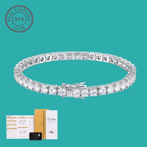 D VVS1 Moissanite Tennis Bracelet 100% 925 Sterling Silver 2-6mm Classics with GRA Bracelets for Women Man Wedding Jewelry Gifts